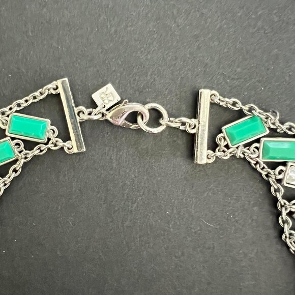 Banana Republic Milly Turquoise Bib Necklace Silver-Tone Chain Emerald Cut - Picture 5 of 8